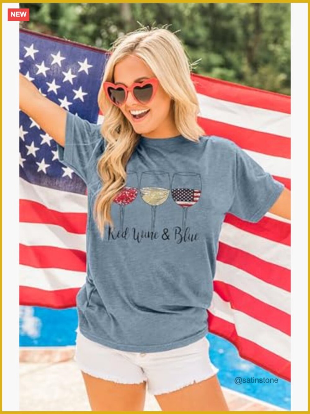 Patriotic American Flag T-Shirt Funny Wine Glass Graphic Tee 4th of July - Picture 2 of 7